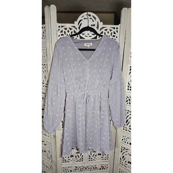 Boutique Fashion On Earth Flowy Dress Dusty Purple S Cinched Waist Long Sleeve - Picture 5 of 8